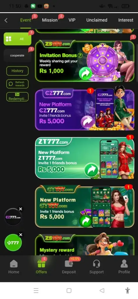 ZS999 Game App dashboard interface